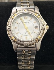 Fossil F2 Women Watch Stainless Steel Silver Gold WR Battery Date White Quartz