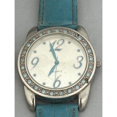 Pair of Women’s Fashion Wristwatches Green & Blue Bands Rhinestone Bezel