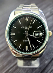Swiss Style Men’s Date Watch Tuxedo Black Diamond Enamel Dial