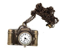 Bronze Camera Pendant Watch on Long Chain #1056
