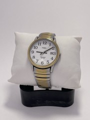 Timex Easy Reader Watch Men 35mm Silver Gold Tone Indiglo Date Stretch Band 8″