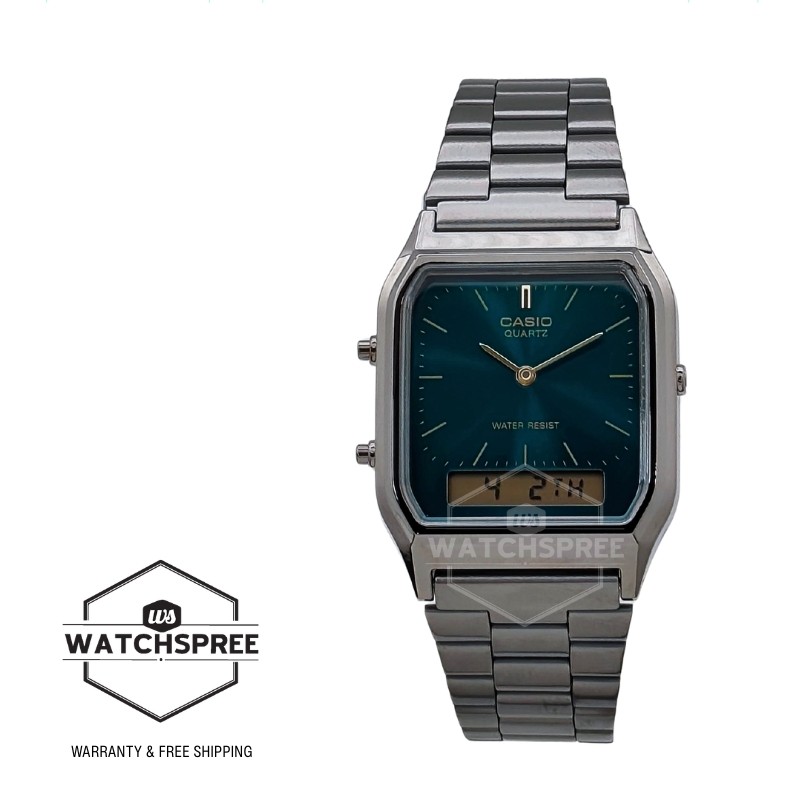 Casio Analog-Digital Square Dial Dual Time S.Steel Band Watch AQ-230EGG-3A