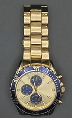 VTG Accutime 47mm All SS Gold Tone Japan Quartz Watch Rotating Bezel New Battery