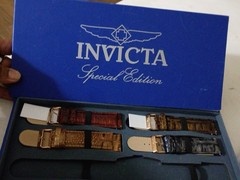 Invicta Men’s Tonneau Chronograph Quartz Watch Blue Leather Strap Set w/ Box