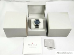 NEW Michele Silver Diamond CSX 39 Black MOP Chronograph Watch MWW03D000053