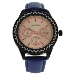 LV2081 Black/Blue Leather Strap Watch by Louis Villiers for Women – 1 Pc Watch