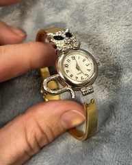 Avon Cat Watch Women Silver Gold Tone Hinged Cuff New Battery 6/8” Case~see Pics