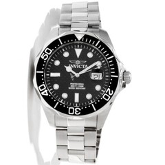 Invicta Men’s Watch Pro Diver Silver SS Bracelet Black Carbon Fiber Dial 12562