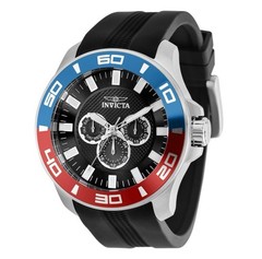 Invicta Pro Diver 50mm Red Blue Silver Stainless Steel Black Silicone Band 35740