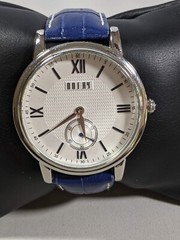 Oofay Silver Tone Dial Central Second Hand Round Case 42 mm Blue Leather Watch