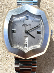 Vintage Monvis watch rare All Steel Asymmetric Automatic w. Band 1960’s Works