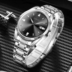Sophisticated Men’s Dress Watch in Stainless Steel – Big Face, Luminous Features