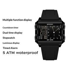 SANDA Men’s Digital Watch Square Dial – Dual Time, Countdown Timer, Alarm
