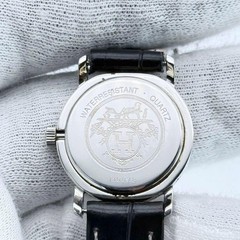 Hermes Clipper Quartz Ladies Watch Ivory Dial Date Black Leather Auth