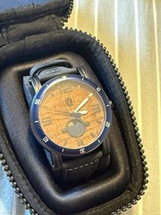 PONO WOODWORKS Waterman Koa Wood Men Watch 47mm,Blue Silicone Strap,Moon Phase
