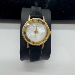 Carriage by Timex Womens Watch Gold Tone Decagon Mother of Pearl Black Leather