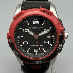 Freestyle Kampus Mens Watch 40mm Black Dial Red Bezel 100M Backlight New Battery