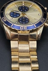 VTG Accutime 47mm All SS Gold Tone Japan Quartz Watch Rotating Bezel New Battery
