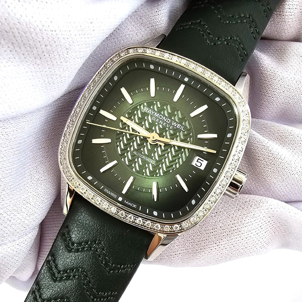 RAYMOND WEIL Freelancer 34.5MM 60 Diamond Green Dial Womens Watch 2490-SCS-52051