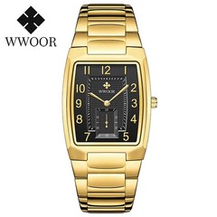 WWOOR New Top Brand Men Black Fashion Luxury Casual Watch Square Quartz Business