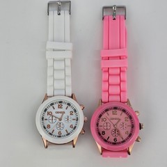 38MM Women’s Analog Watch White Pink Dial White Pink Plastic Bands New Battery