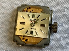 Hilton Windup Wristwatch 17 Jewels Baton Indices Clear Stones Fold Over *RUNS*