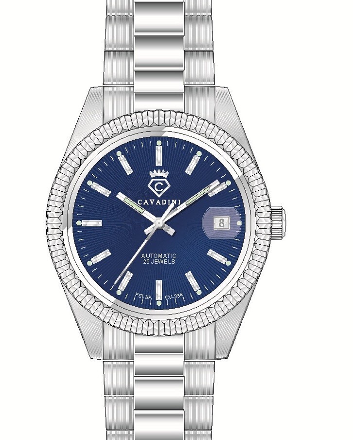 Cavadini Automatic Watch Kalibe Felsa Swiss Made CV-334 Leonardo Stahl-Blau