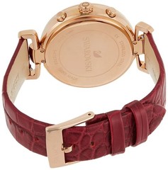 Swarovski 5416701 Era Journey Crystal Rose Gold Dial Red Leather Strap Watch NWT