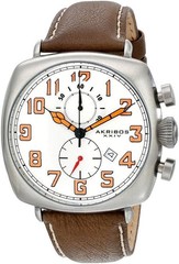 Akribos XXIV AK786WT Date Orange Accented Dial Brown Leather Strap Mens Watch