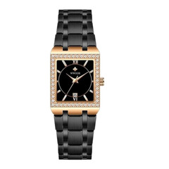 Ladies steel Waterproof Quartz Square Black rose Wrist Watch Relogio Feminino