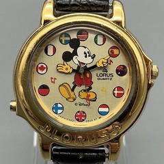 Vintage Disney Lorus Womens Watch 31mm Mickey Mouse Flags Gold Tone New Battery