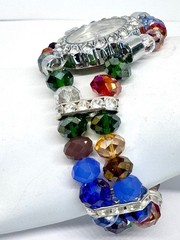Silver & Assorted Crystal Ladies Watch Silver Face Bracelet #1174