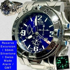 50mm Midnight Blue EXCURSION Silvertone Bracelet Swiss Made Quartz Mens Watch
