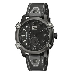 Rebel Men’s RB121-6071 Weeksville Black IP Steel Black Leather Wristwatch