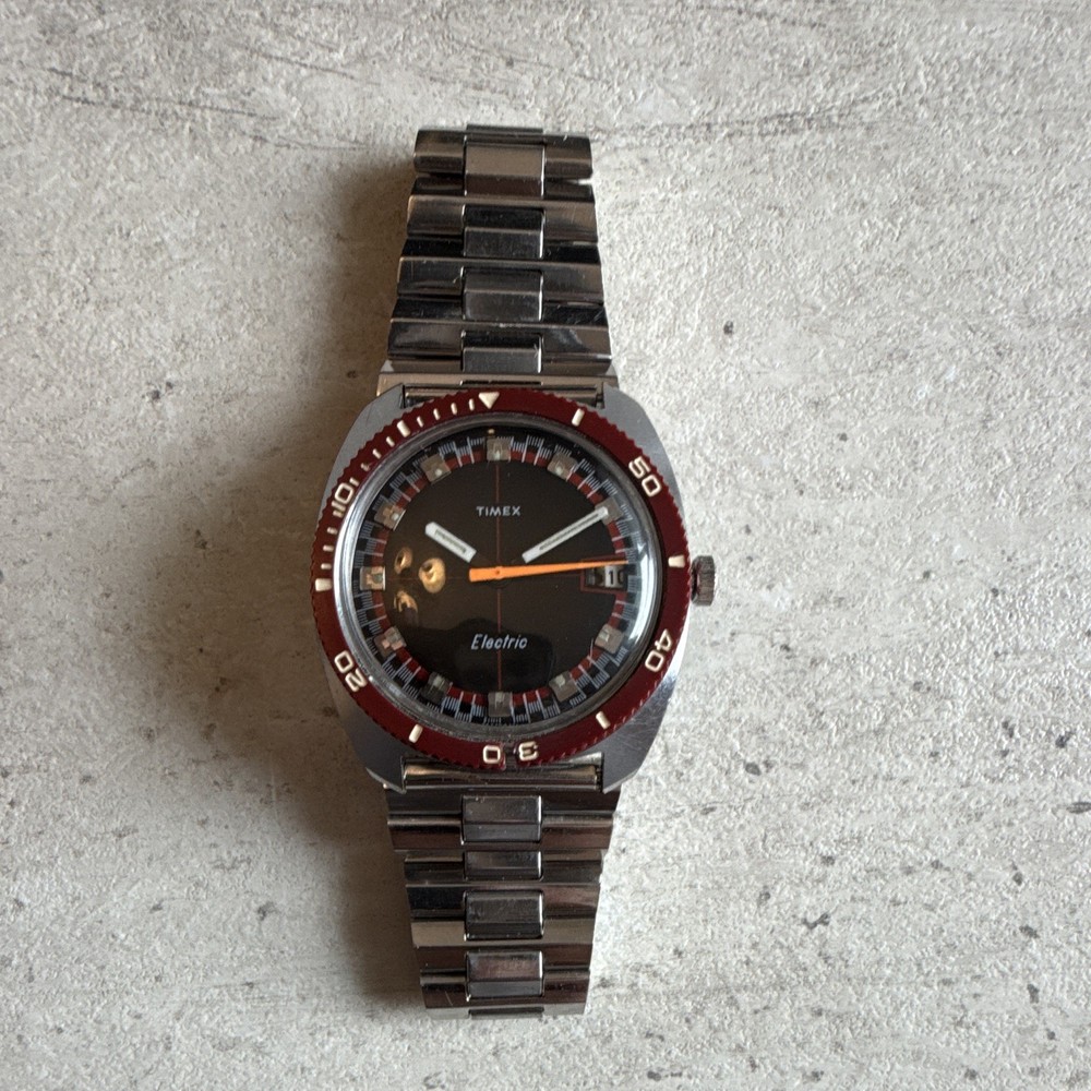 Vintage 1971 Timex Electric Dive Watch 76770 Roulette Dial M41 Orange Hand