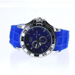 Men’s Silver Finish Big Bezel Blue Dial & Silicone Band Fashion Watch 51.3mm