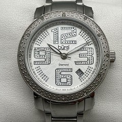 Burgi Womens Watch 36mm White Dial Diamond Stainless Steel New Battery 7.75″