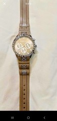 bebe & TAHARI Women’s Chronograph Rhinestone Analog Classic Leather Rubber Watch
