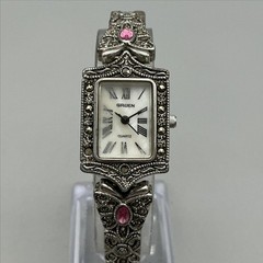 Gruen Women Watch 20mm MOP Butterfly Marcasite Pink Crystals New Battery 7.25″