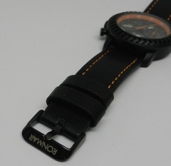Men’s 44mm Chronograph Date Dial Black Orange With Leather Strap Rugged Watch