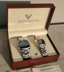 Vellaccio His & Hers Watch Set Silver Color Bands Blue Face in Original Case