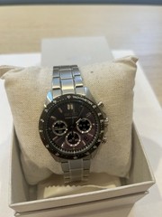 Seiko Quartz Chronograph Tachymeter Date Gray Sunburst Dial SS Bracelet 100m