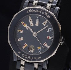 Corum Admiral’s Cup Watch Black Octagonal Case Multi-Flag Dial