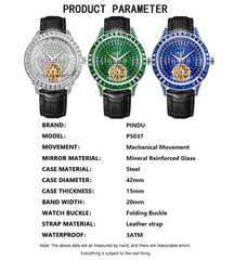 2024 PINDU men’s automatic mechanical watch diamond dial luminous hands luxury