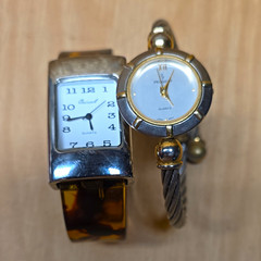 Peugeot Lot of 2 Quartz Analog Bracelet/Bangle Watches Two-Tone Silver Dial