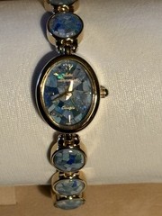 Jules Jurgensen Women’s Quartz Oval Gold-Tone Bracelet Blue Opal Dial w/ Box