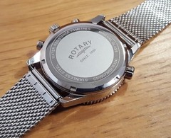 Mens Silver Milanese Bracelet Rotary Blue Face Chrono Slide Rule Pilot Watch NEW