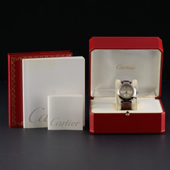 Serviced Cartier Pasha Chronograph 4030 Brown Dial 38mm Quartz Watch + Box