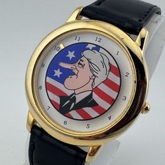 Vintage Prez Clinton Quartz Watch Men Gold Tone Leather Growing Nose New Battery