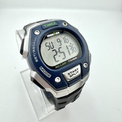 Timex Mens Watch Ironman 40mm Gray Dial Blue Bezel Black Strap 30-Lap, New Batt